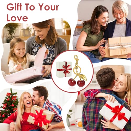 PALAY® Bag Charms Red Cherry Keychain with Gift Box Sweetly Gold Metal Keyring Glittering Cherry Pendant Bag Charm for Handbags Cute Key Chain for Girls Women PALAY® Bag Charms Red Cherry Keychain with Gift Box Sweetly Gold Metal Keyring Glittering Cherry Pendant Bag Charm for Handbags Cute Key Chain for Girls Women
